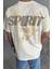Krem Spirit Baskılı Oversize T-Shirt 4