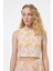 Sırtı Çapraz Askılı Çiçekli Crop Bluz Pembe 3