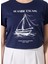 Bisiklet Yaka Baskılı Lacivert Kadın T-Shirt F5SL-TST0446 4