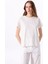 Bisiklet Yaka Baskılı Kırık Beyaz Kadın T-Shirt J5SL-TST7009 2