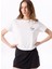 Bisiklet Yaka Baskılı Kırık Beyaz Kadın T-Shirt J5SL-TST7886 1