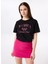 Bisiklet Yaka Baskılı Siyah Kadın T-Shirt F5SL-TST0459 4