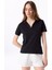 Siyah Kadın Relaxed Düz Polo T-Shirt J5SL-TST7070 1