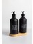 Şık 2'li Siyah Cam Sıvı Sabunluk ve Bambu Tepsili Set, 500ml 1
