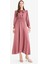 Regular Fit Fiyonk Yaka Saten Uzun Kollu Midi Elbise F0819AX25SP 1