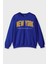 Bisiklet Yaka Sweatshirt New York Yazılı America Şehir Baskılı Mavi Sweat 1