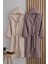 Çizgili Kapüşonlu Pamuk Bornoz Takımı, Unisex, Gülkurusu Bej, 2'li Set 1