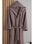 Çizgili Kapüşonlu Pamuk Bornoz Takımı, Unisex, Gülkurusu Bej, 2'li Set 5