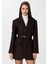 Kahve Kadın Balıksırtı Desenli Blazer Ceket 2