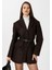 Kahve Kadın Balıksırtı Desenli Blazer Ceket 4