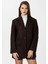 Kahve Kadın Balıksırtı Desenli Blazer Ceket 5