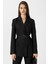 Siyah Kadın Kemerli Blazer Ceket 1