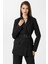 Siyah Kadın Kemerli Blazer Ceket 3