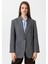 Siyah Kadın Relax Fit Balıksırtı Desenli Blazer Ceket 1