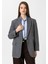 Siyah Kadın Relax Fit Balıksırtı Desenli Blazer Ceket 3