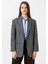 Siyah Kadın Relax Fit Balıksırtı Desenli Blazer Ceket 4