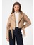 Bej Kadın Suni Deri Crop Biker Ceket 2