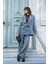 Gri Kadın Çizgili Oversize Blazer Ceket 1