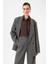 Gri Kadın Çizgili Oversize Blazer Ceket 3