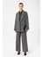 Gri Kadın Çizgili Oversize Blazer Ceket 4