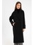 Siyah Kadın Yumuşak Dokulu Oversize Kruvaze Kaban 2
