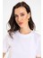 Beyaz Kadın Bisiklet Yaka Basic T-Shirt 5