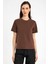 Kahve Kadın Bisiklet Yaka Basic T-Shirt 2