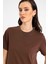 Kahve Kadın Bisiklet Yaka Basic T-Shirt 4