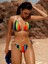 Blok Çizgili Renk Baskılı Üçgen Askılı Sırtı Açık 2 Parça Bikini Takımları 1