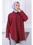 Bordo Yaka Taşlı Tel Cepli Oversize Gömlek 1