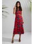 Magic Askılı Kırmızı Desenli Kadın Maxi Boy Kadın Elbise ve Özel Tasarım Çanta 1