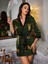 Leopar Baskılı Yumuşak Saten Haki Sabahlık Kimono 1