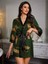 Leopar Baskılı Yumuşak Saten Haki Sabahlık Kimono 2