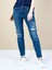 Slim Fit Orta Bel Daralan Paça Kadın İndigo Jean Pantolon 4