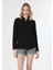 Regular Fit Shirt Neck Düz Kadın Siyah Uzun Kol Gömlek 4