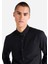Slim Fit Shirt Neck Düz Erkek Siyah Uzun Kol Gömlek 4