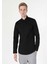Süper Slim Fit Shirt Neck Düz Erkek Siyah Uzun Kol Gömlek 3