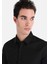 Süper Slim Fit Shirt Neck Düz Erkek Siyah Uzun Kol Gömlek 4