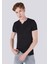 Slim Fit Placket Neck Düz Erkek Siyah Kısa Kol Tişört 1