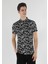 Slim Fit Polo Yaka Baskılı Erkek Siyah Kısa Kol Tişört 3