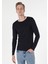 Slim Fit Yuvarlak Yaka Düz Erkek Lacivert Uzun Kol Tişört 4