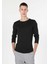 Slim Fit Yuvarlak Yaka Düz Erkek Siyah Uzun Kol Tişört 3