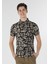 Slim Fit Polo Yaka Baskılı Erkek Bej Kısa Kol Tişört 3