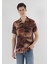 Regular Fit Shirt Neck Baskılı Erkek Kahverengi Kısa Kol Gömlek 1