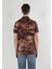 Regular Fit Shirt Neck Baskılı Erkek Kahverengi Kısa Kol Gömlek 2