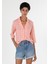 Regular Fit Shirt Neck Kareli Kadın Turuncu Uzun Kol Gömlek 3