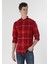 Slim Fit Shirt Neck Ekoseli Erkek Kirmizi Uzun Kol Gömlek 1