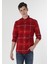 Slim Fit Shirt Neck Ekoseli Erkek Kirmizi Uzun Kol Gömlek 3