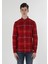 Slim Fit Shirt Neck Ekoseli Erkek Kirmizi Uzun Kol Gömlek 4