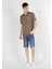 Regular Fit Shirt Neck Baskılı Erkek Bej Kısa Kol Gömlek 1